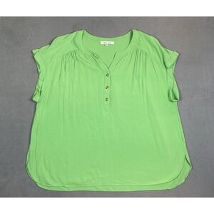 Rose Olive Women's 2X Kelly Green Blouse Flowy Rayon Pleat Back